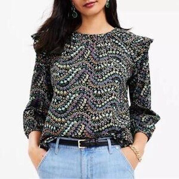 Black floral peasant top| Western Country Shirt | Rodeo Boho - Picture 1 of 7